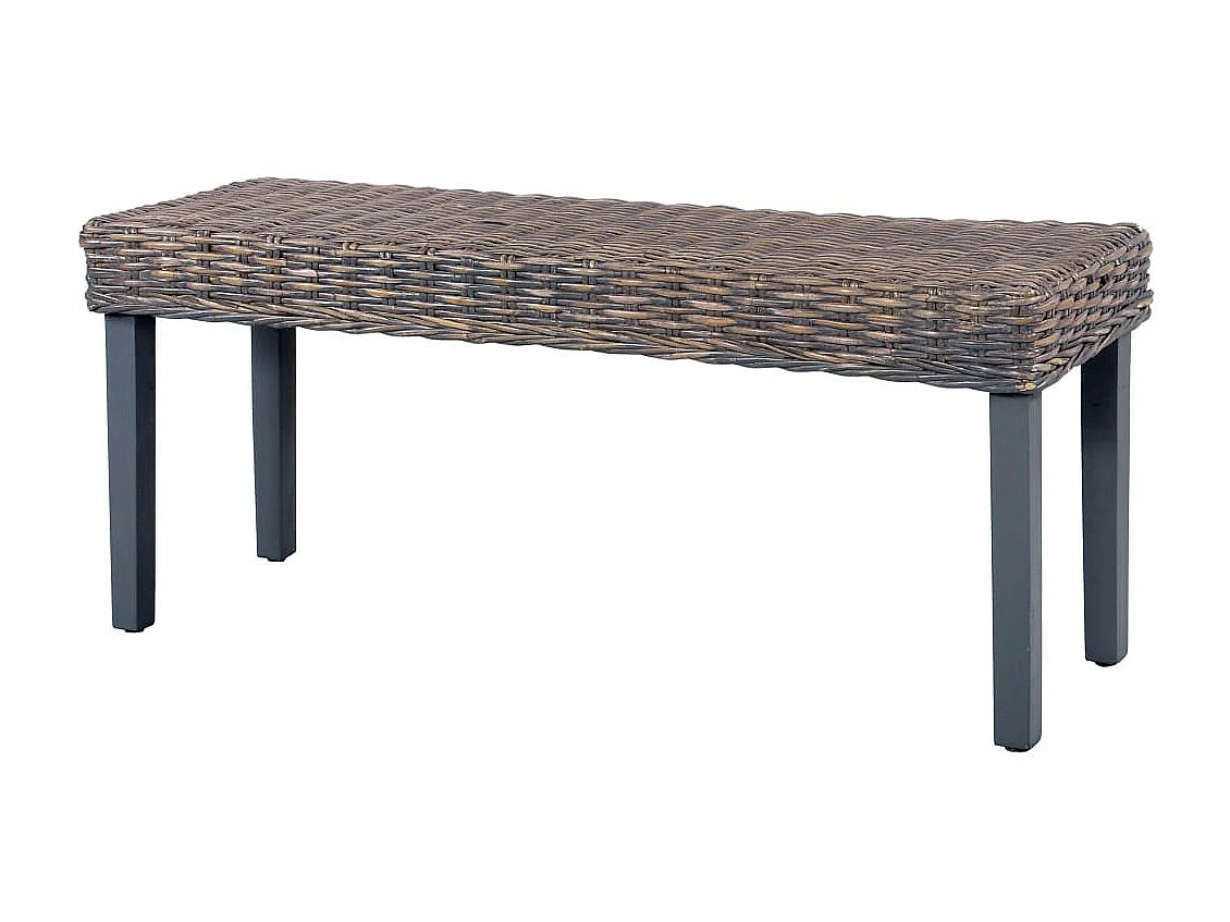 Banc 110cm Gris Rotin naturel kubu et bois de manguier massif
