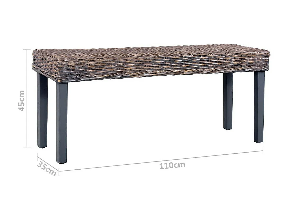 Banc 110cm Gris Rotin naturel kubu et bois de manguier massif