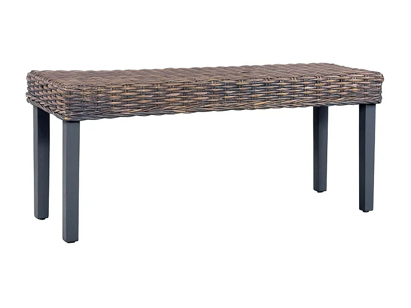 Banc 110cm Gris Rotin naturel kubu et bois de manguier massif