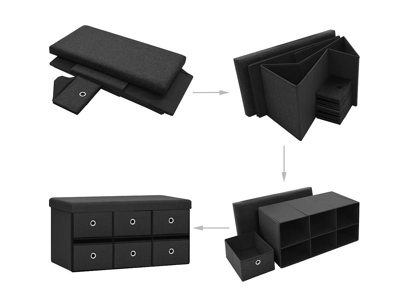 Banc de rangement pliable Noir 76x38x38 Faux lin 2