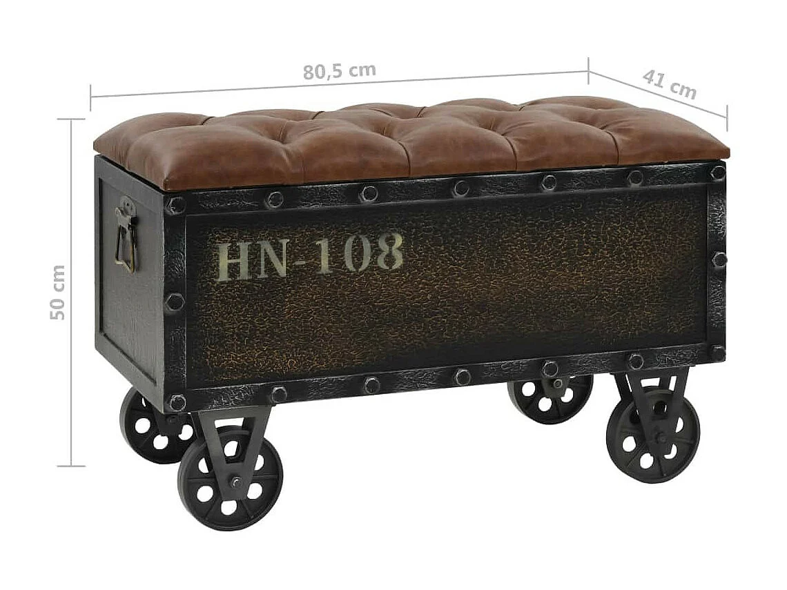 Banc de rangement Bois massif et similicuir 80,5x41x50