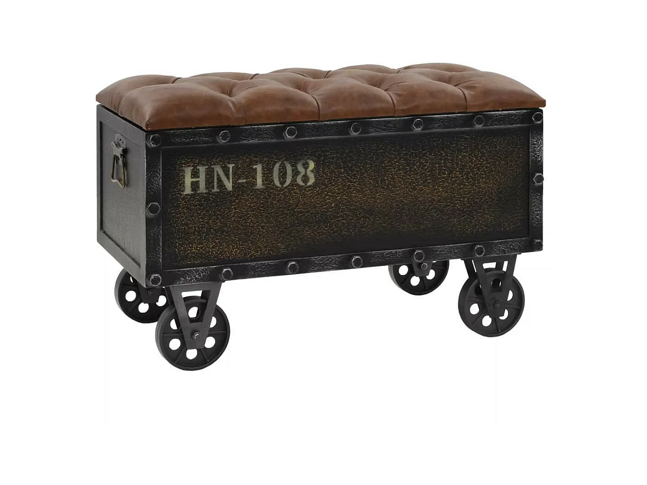 Banc de rangement Bois massif et similicuir 80,5x41x50