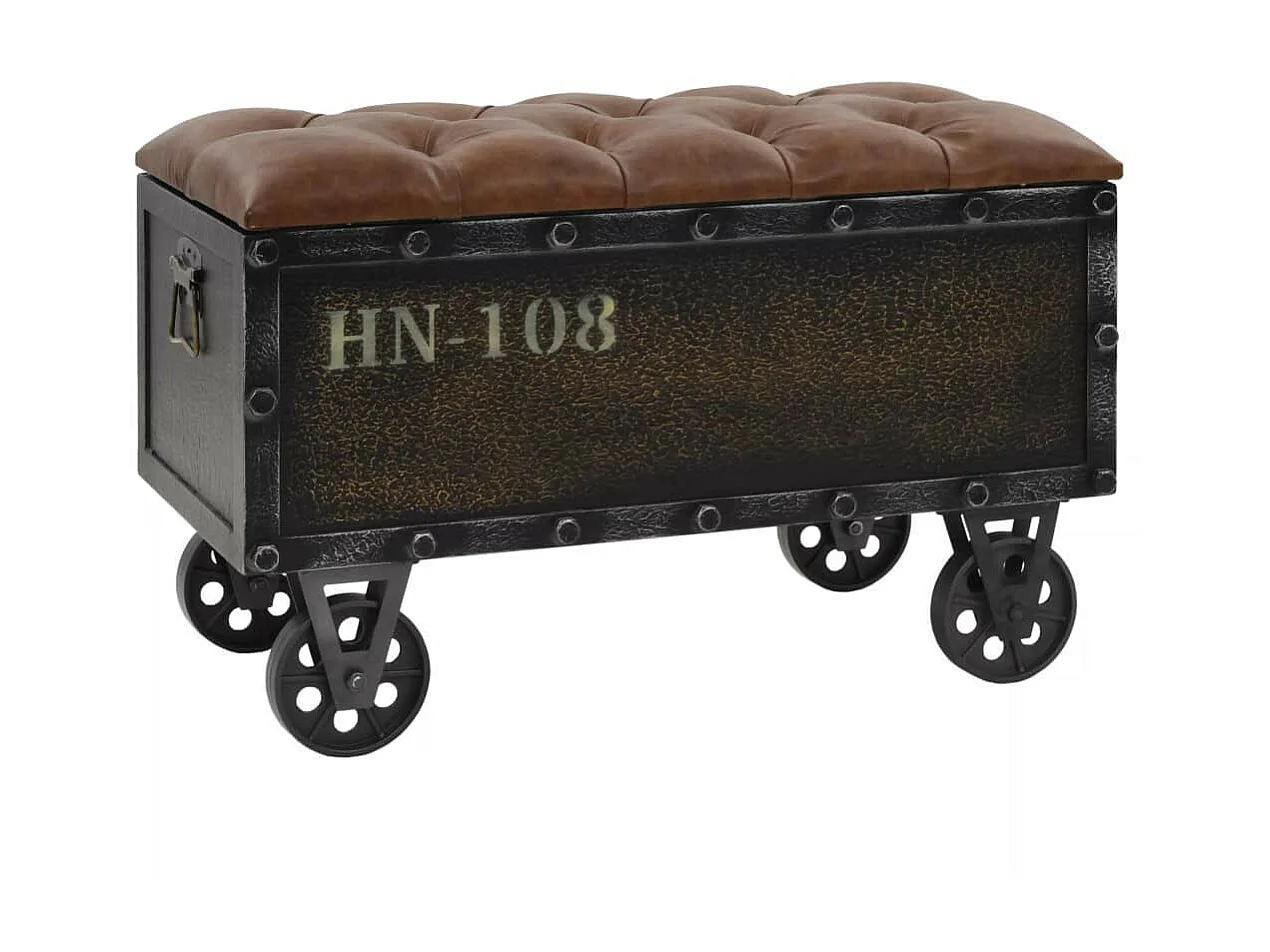 Banc de rangement Bois massif et similicuir 80,5x41x50