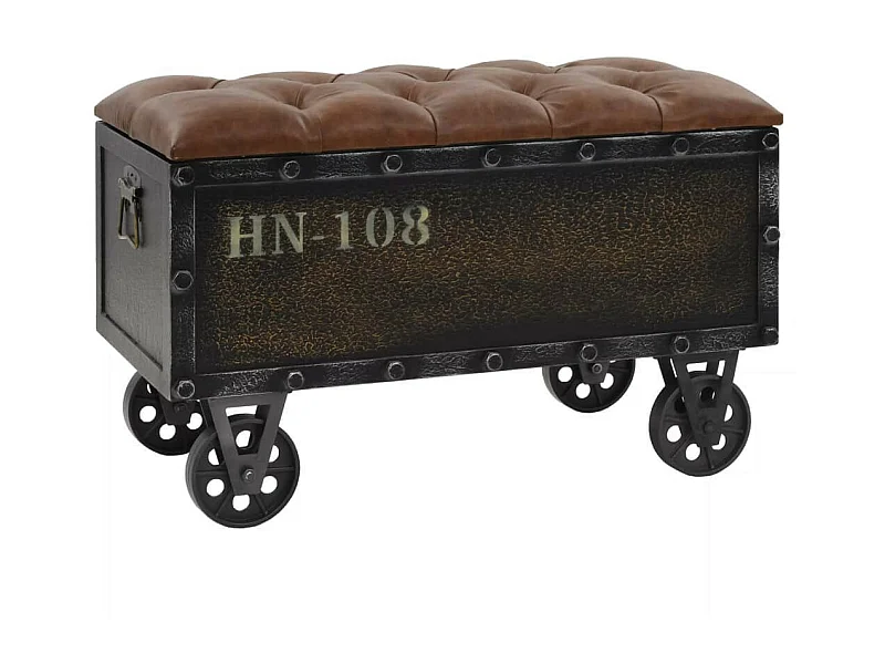 Banc de rangement Bois massif et similicuir 80,5x41x50