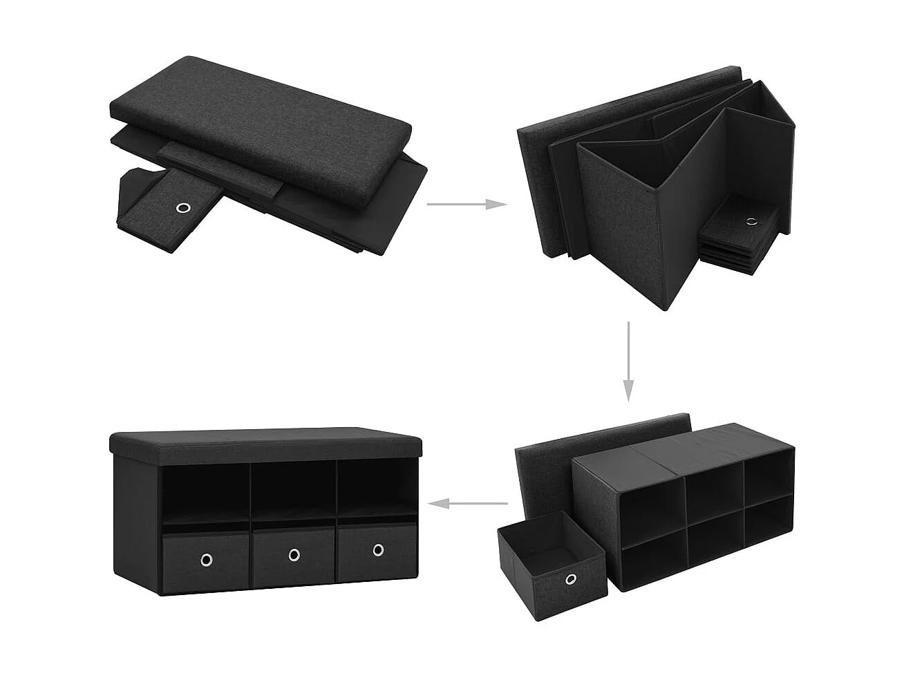Banc de rangement pliable Noir 76x38x38 Faux lin