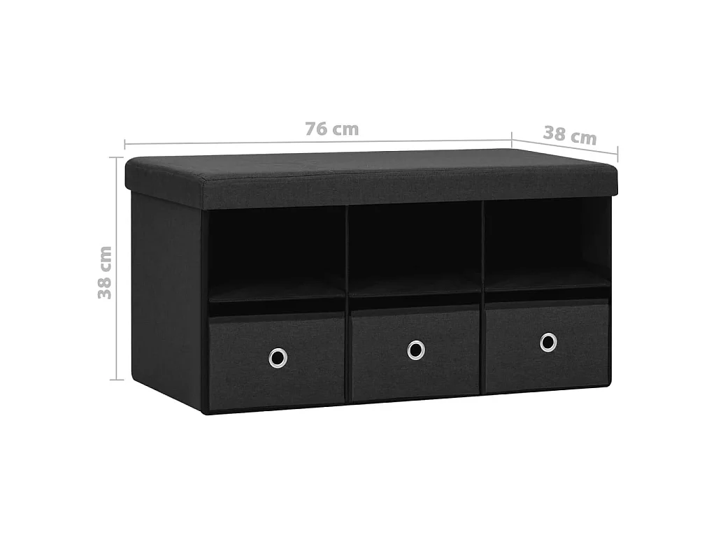 Banc de rangement pliable Noir 76x38x38 Faux lin