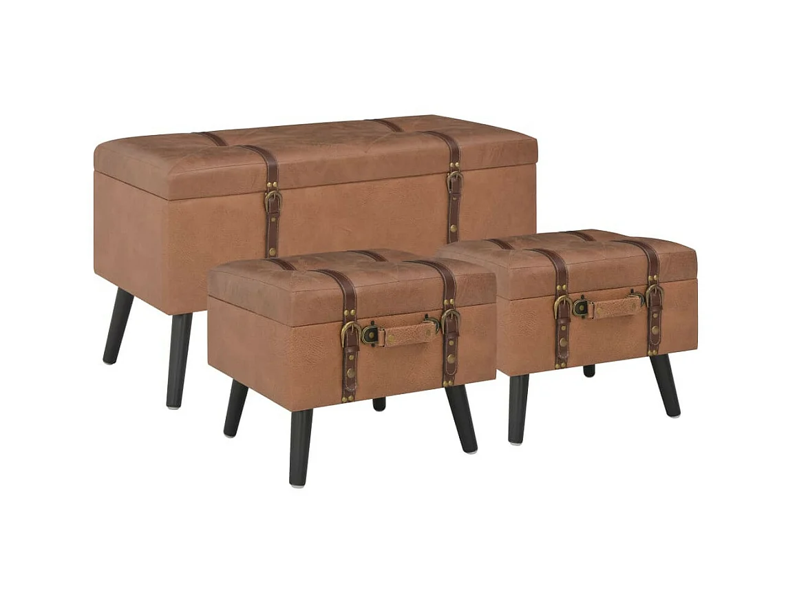 Tabourets de rangement 3 pcs Marron Similicuir