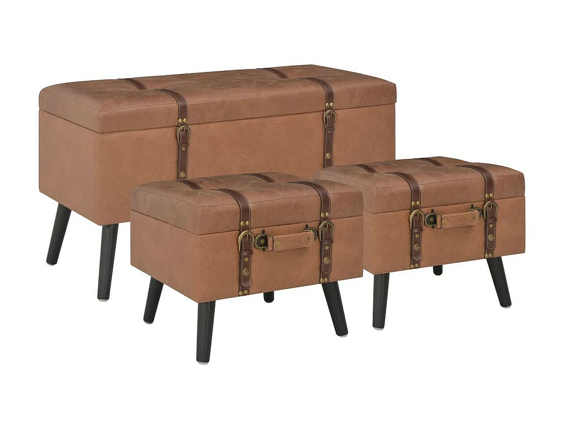 Tabourets de rangement 3 pcs Marron Similicuir