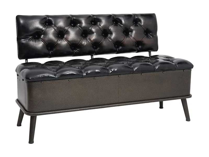Banc de rangement avec dossier 110cm Noir Similicuir