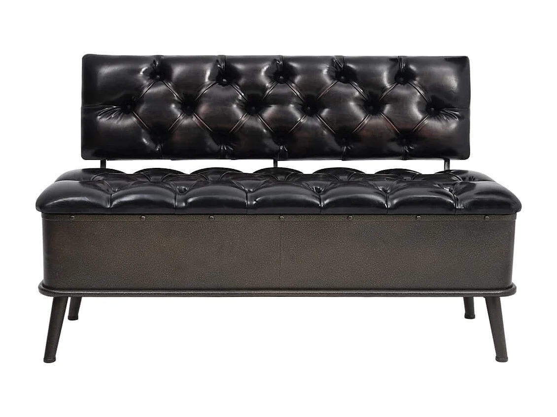 Banc de rangement avec dossier 110cm Noir Similicuir