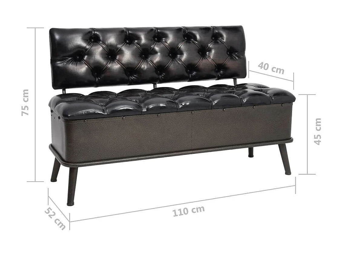 Banc de rangement avec dossier 110cm Noir Similicuir