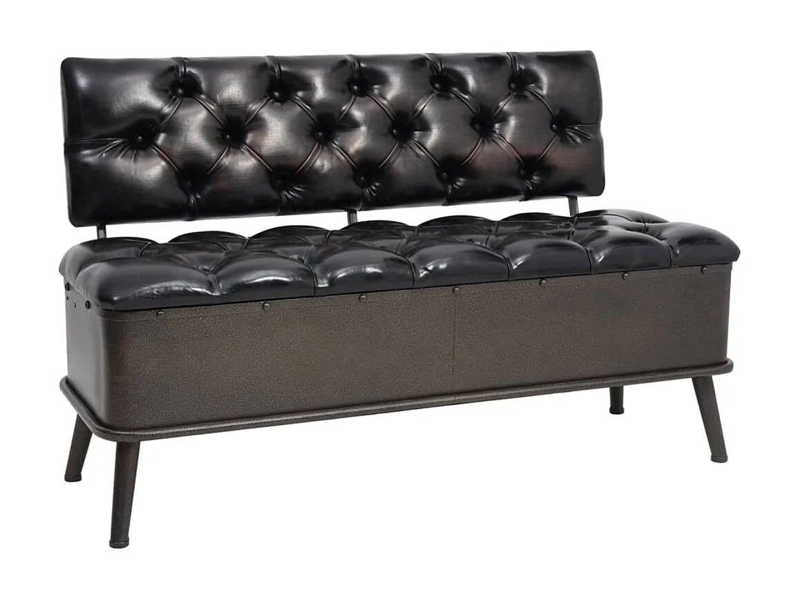 Banc de rangement avec dossier 110cm Noir Similicuir