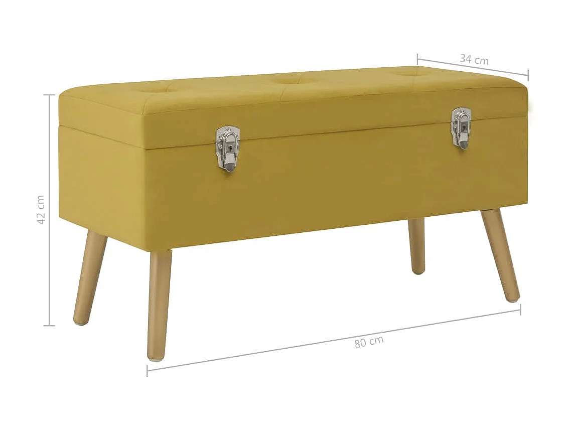 Banc avec compartiment de rangement 80cm Jaune moutarde Velours