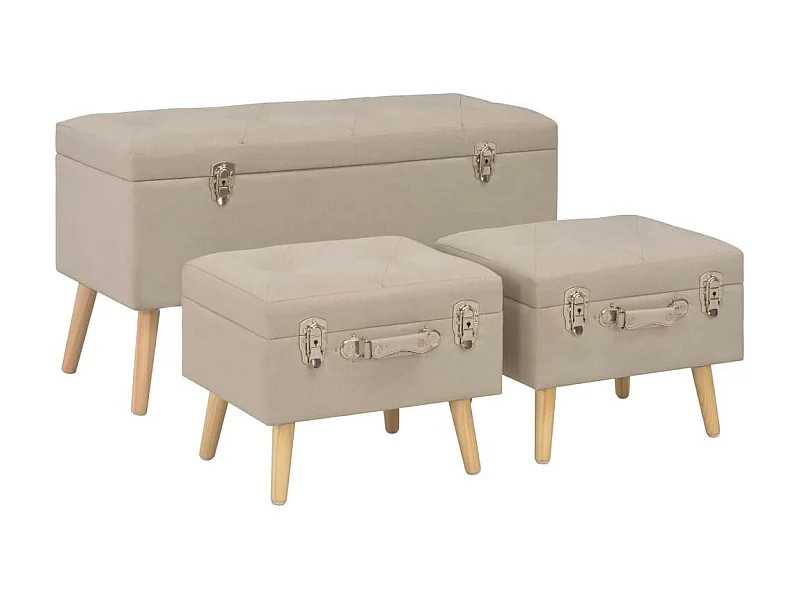 Tabourets de rangement 3 pcs Beige Tissu
