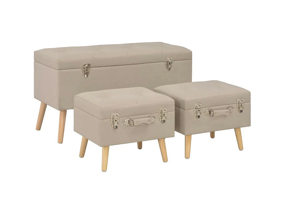Tabourets de rangement 3 pcs Beige Tissu