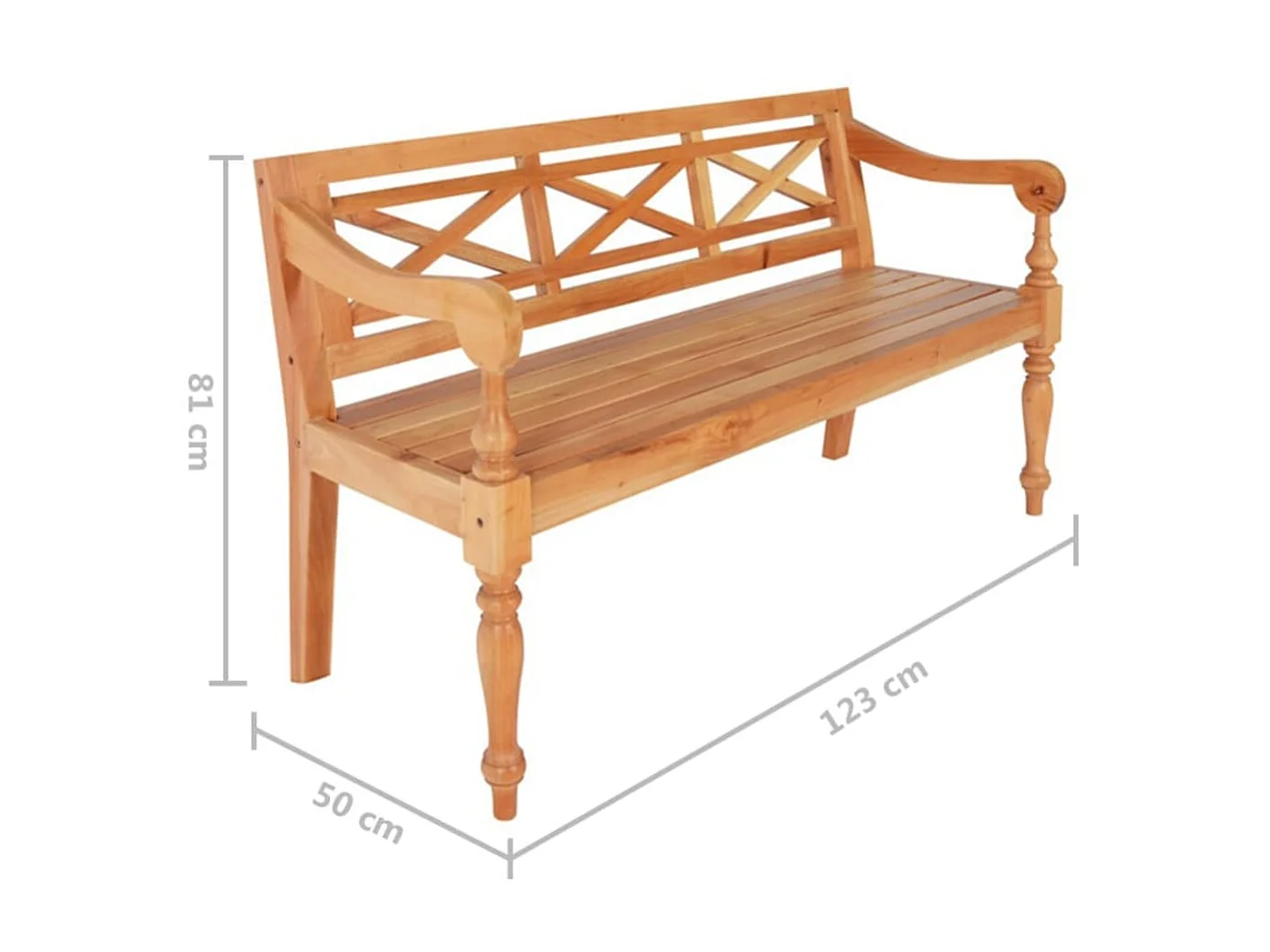 Banc Batavia 123cm Bois d'acajou massif Marron clair