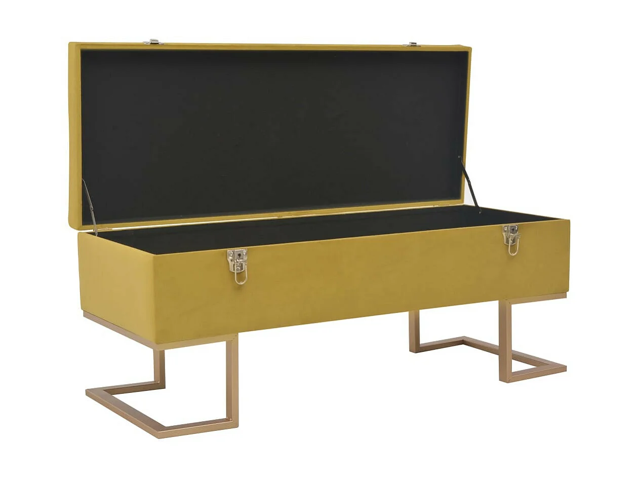 Banc avec compartiment de rangement 105cm Moutarde Velours