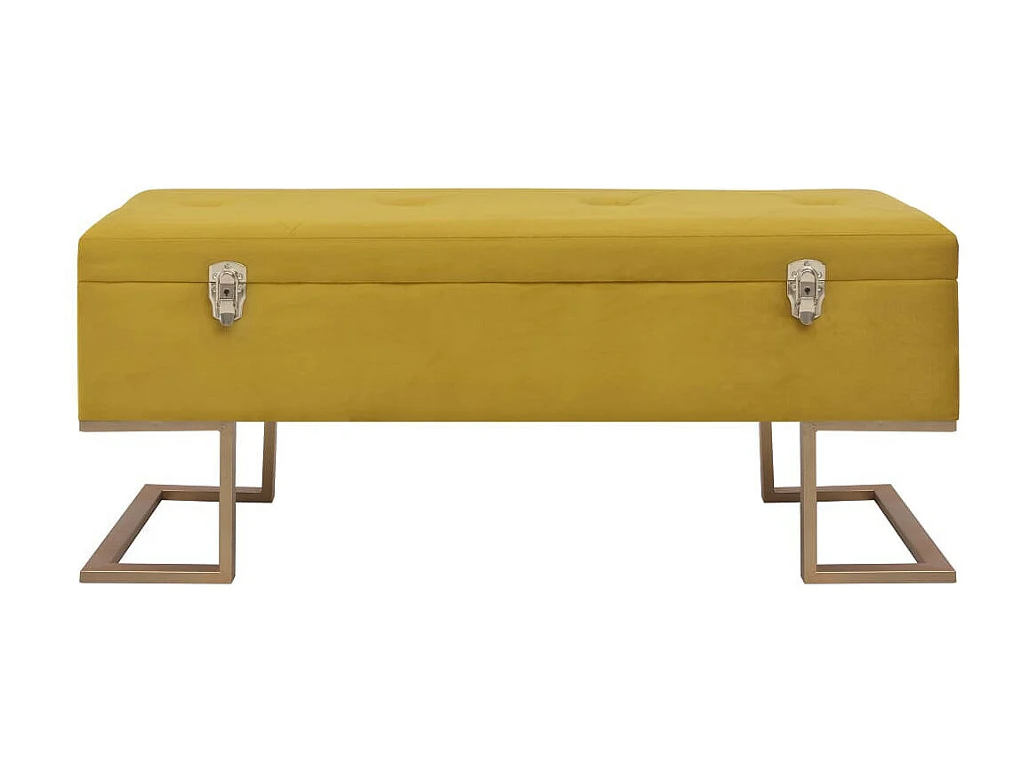 Banc avec compartiment de rangement 105cm Moutarde Velours