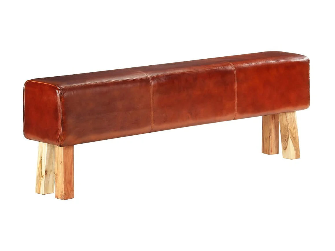 Banc saut de cheval 160cm Marron Cuir véritable et manguier
