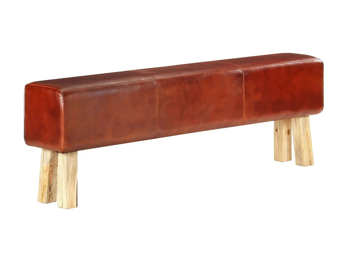 Banc saut de cheval 160cm Marron Cuir véritable et manguier