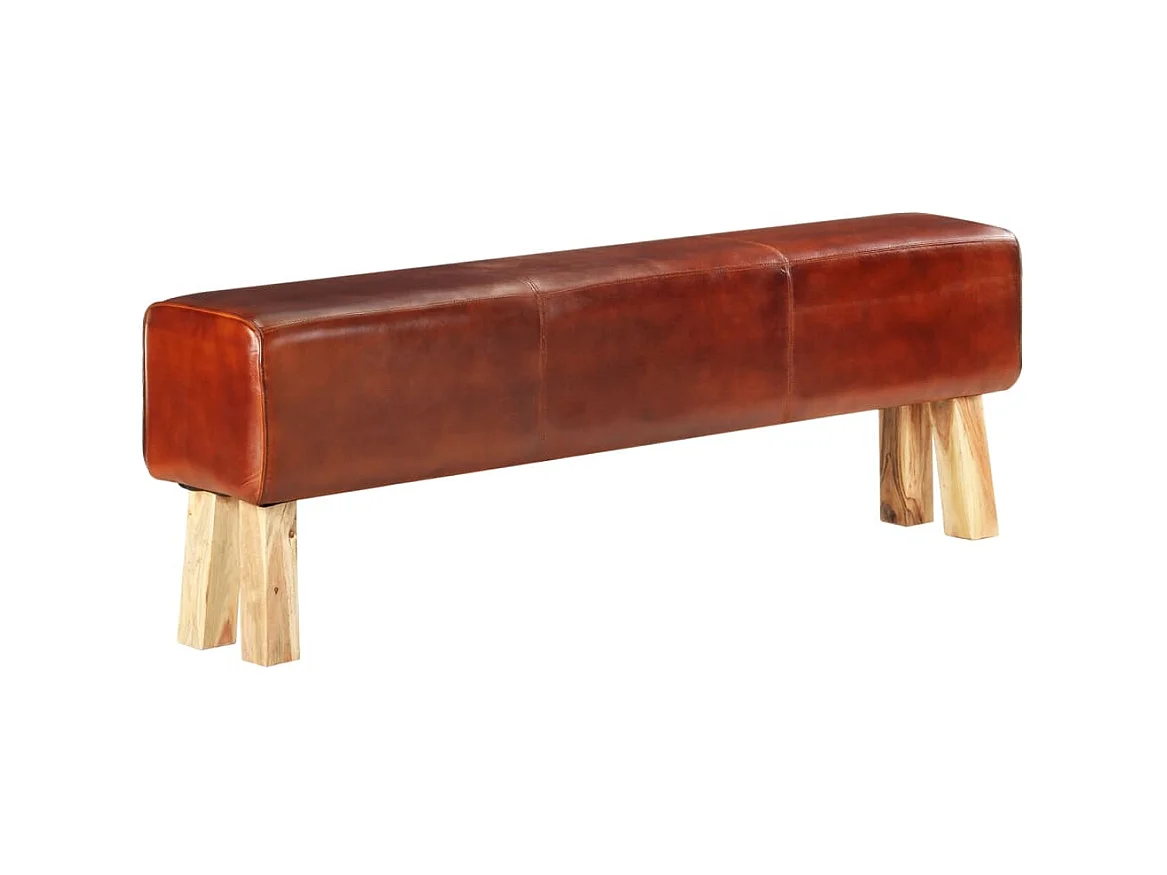 Banco potro gimnasio cuero y madera acacia maciza marrón 160 cm