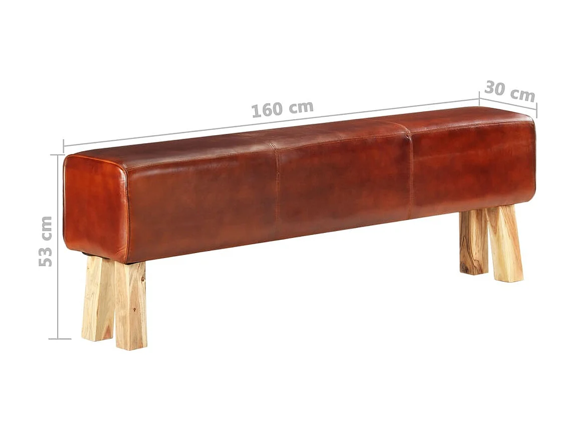 Banc saut de cheval 160cm Marron Cuir véritable et manguier