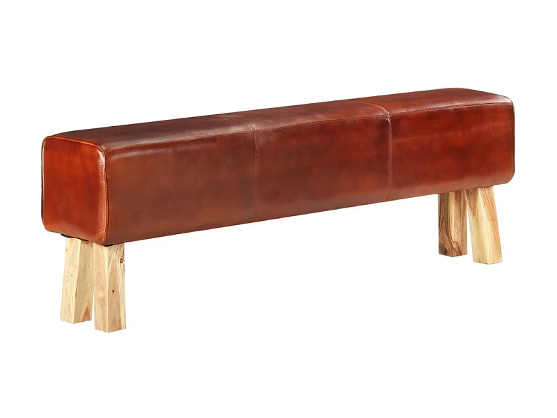 Banc saut de cheval 160cm Marron Cuir véritable et manguier