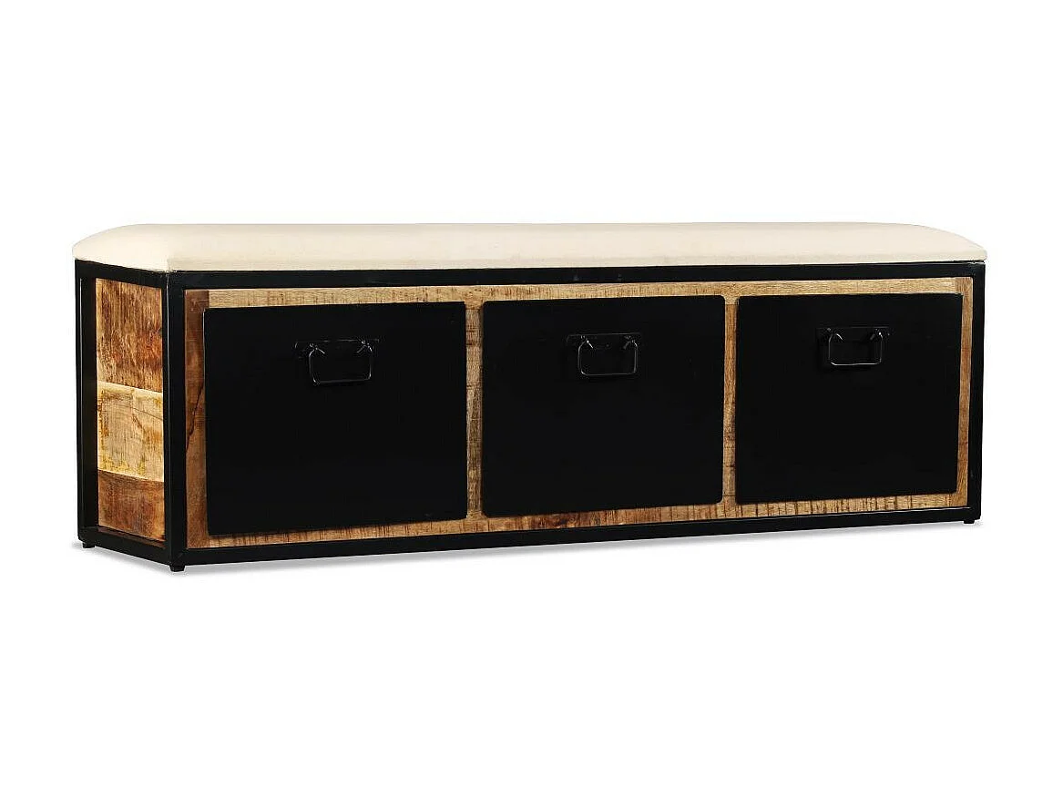 Banc industriel bois de manguier avec rangement acier noir Vintel 120cm