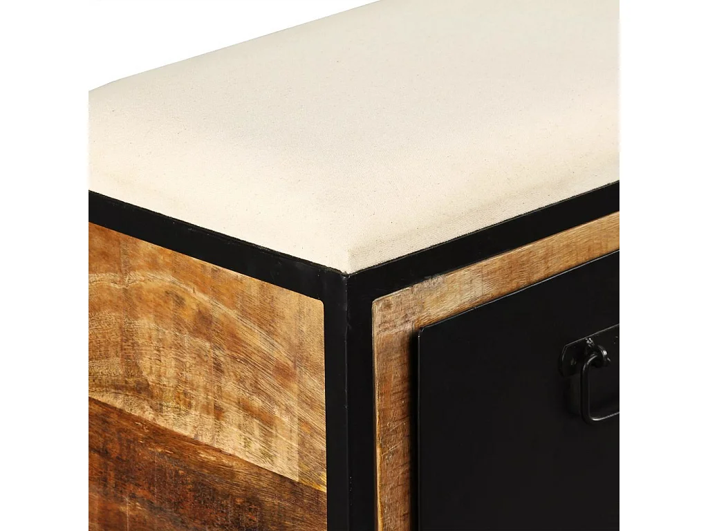 Banc industriel bois de manguier avec rangement acier noir Vintel 120cm