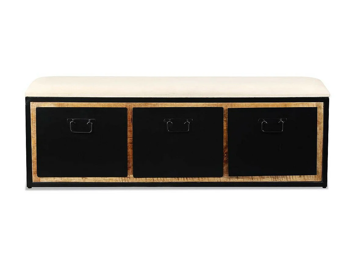 Banc industriel bois de manguier avec rangement acier noir Vintel 120cm