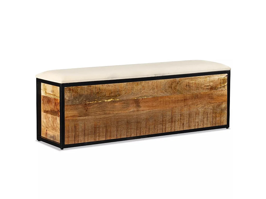 Banc industriel bois de manguier avec rangement acier noir Vintel 120cm