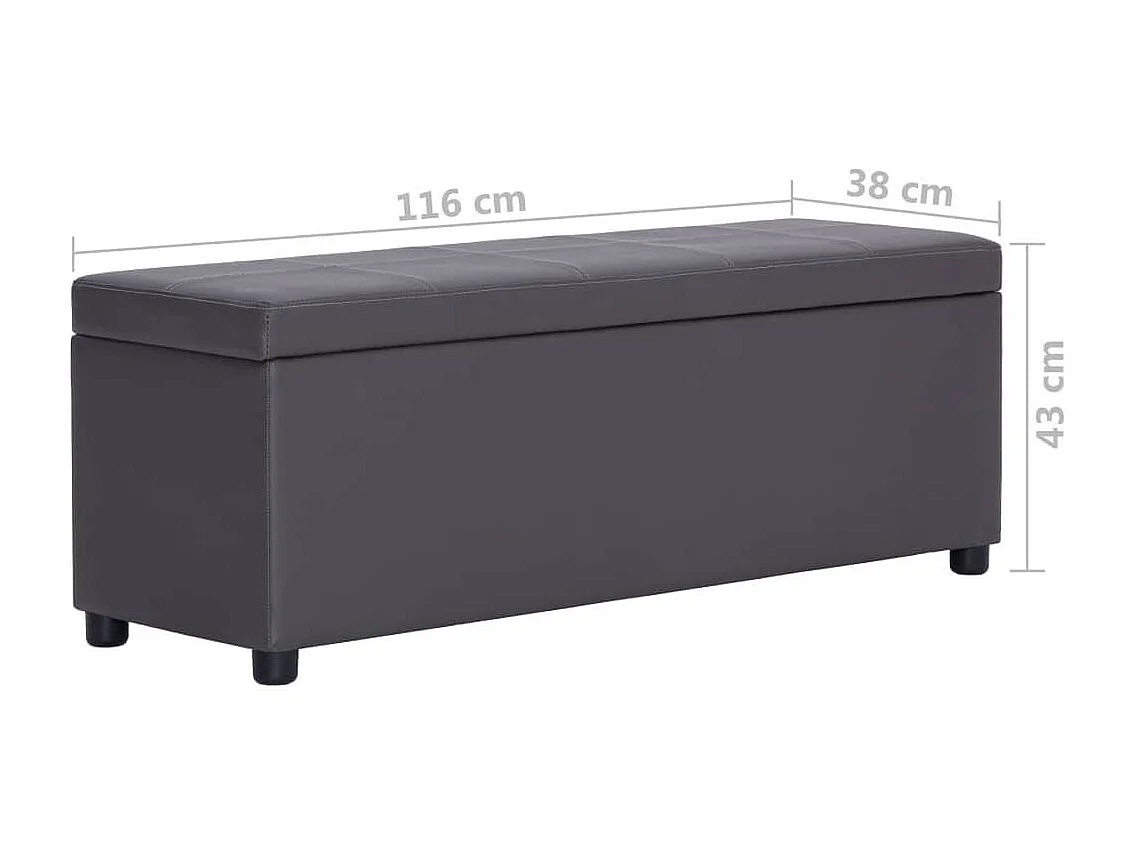 Banc avec compartiment de rangement 116cm Gris Similicuir