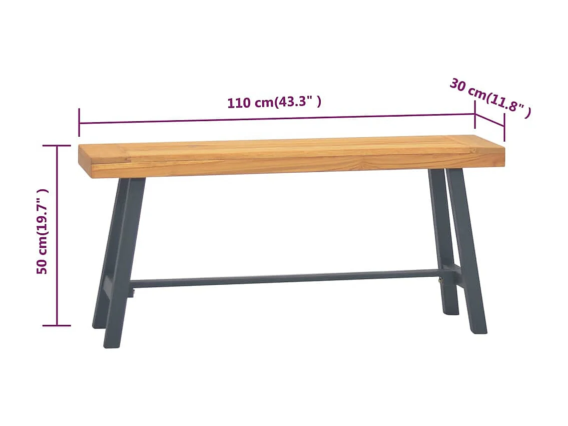 Banc 110cm Bois massif de teck