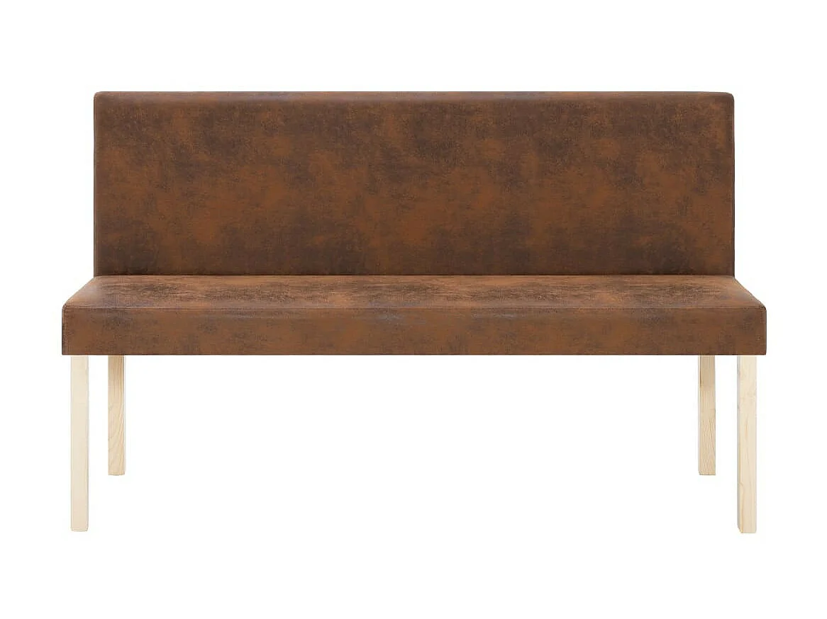 Banc vintage simili cuir marron vieilli et pieds pin massif Barielle 140cm