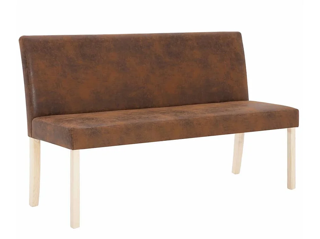 Banc vintage simili cuir marron vieilli et pieds pin massif Barielle 140cm