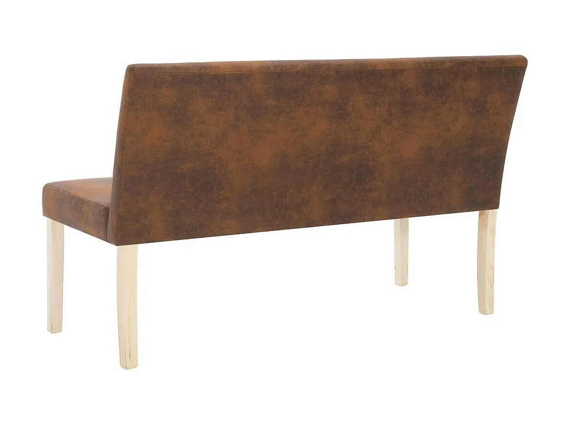 Banc vintage simili cuir marron vieilli et pieds pin massif Barielle 140cm