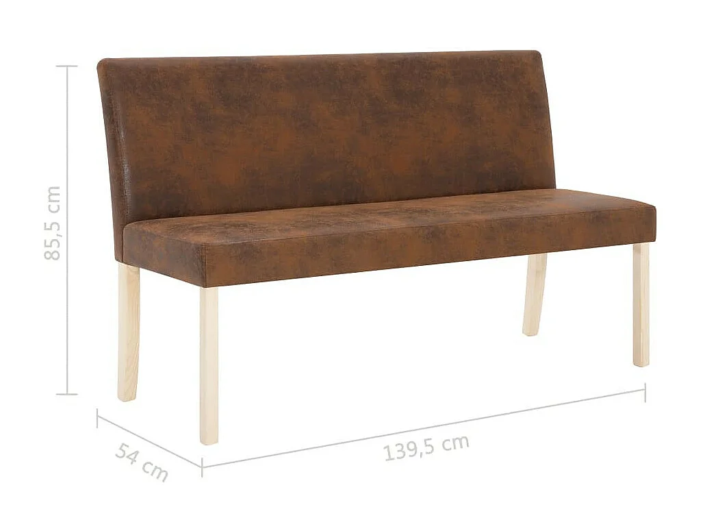Banc vintage simili cuir marron vieilli et pieds pin massif Barielle 140cm