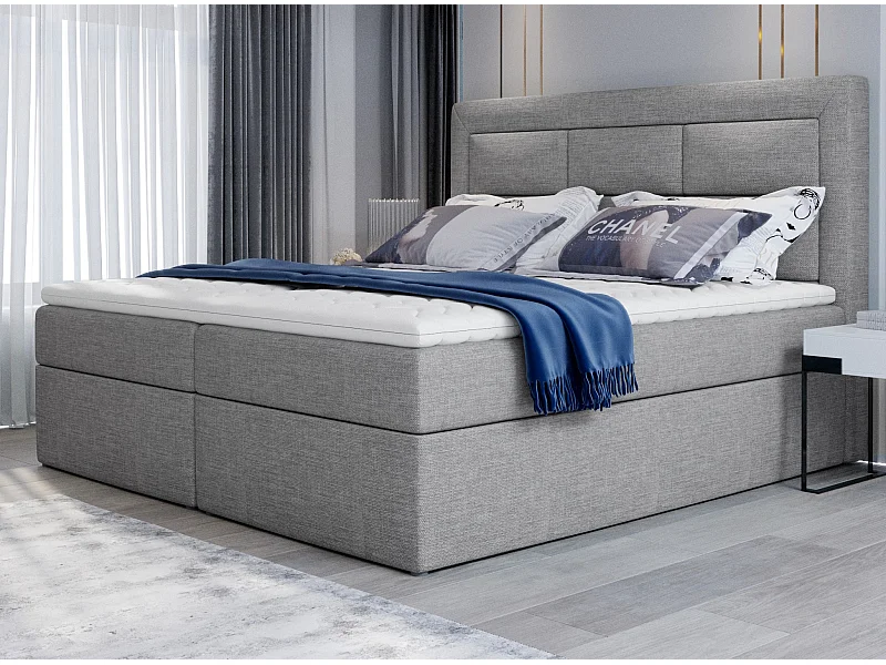 Lit continental tissu gris clair chiné Balore-Couchage 140x200 cm