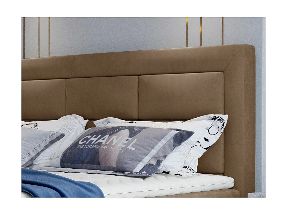 Lit continental velours marron clair Balore-Couchage 140x200 cm