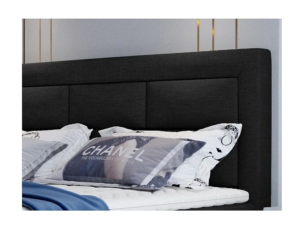 Lit continental tissu noir Balore-Couchage 140x200 cm