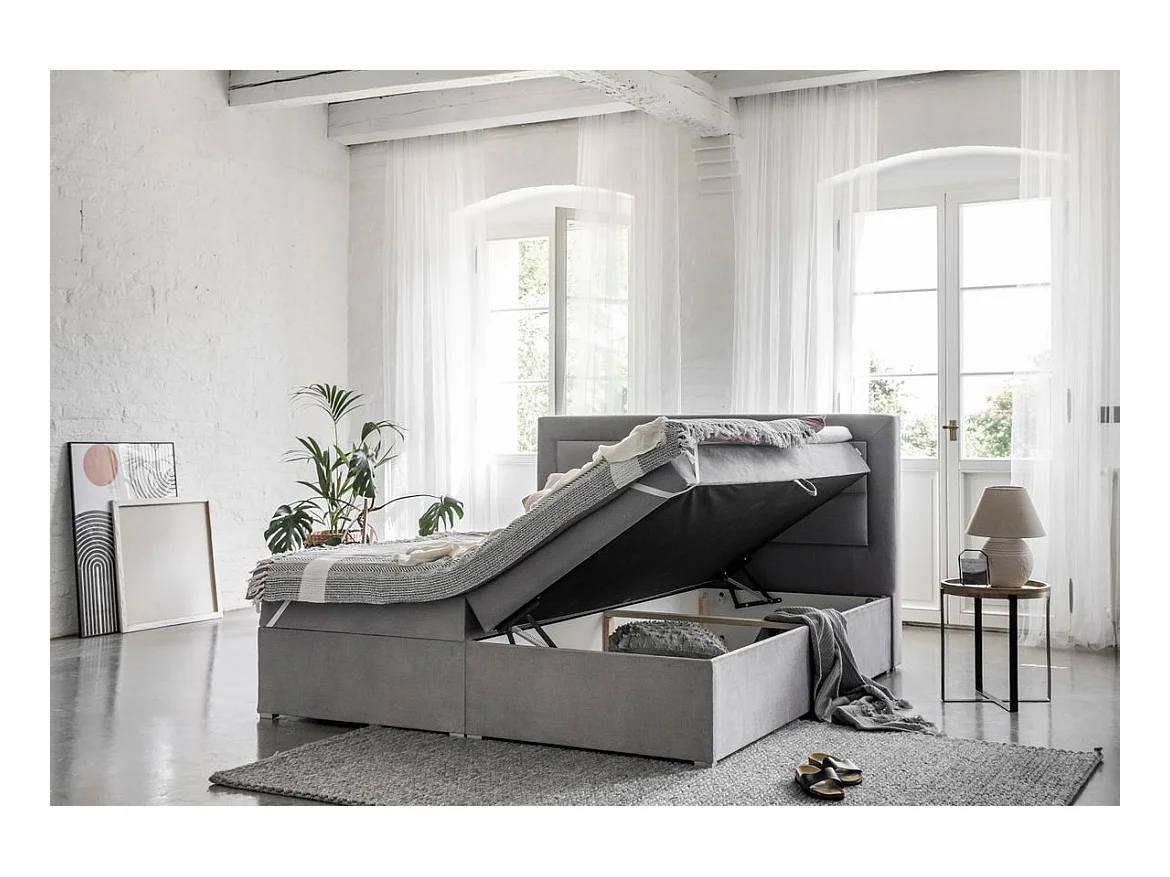 Lit continental tissu noir Balore-Couchage 140x200 cm