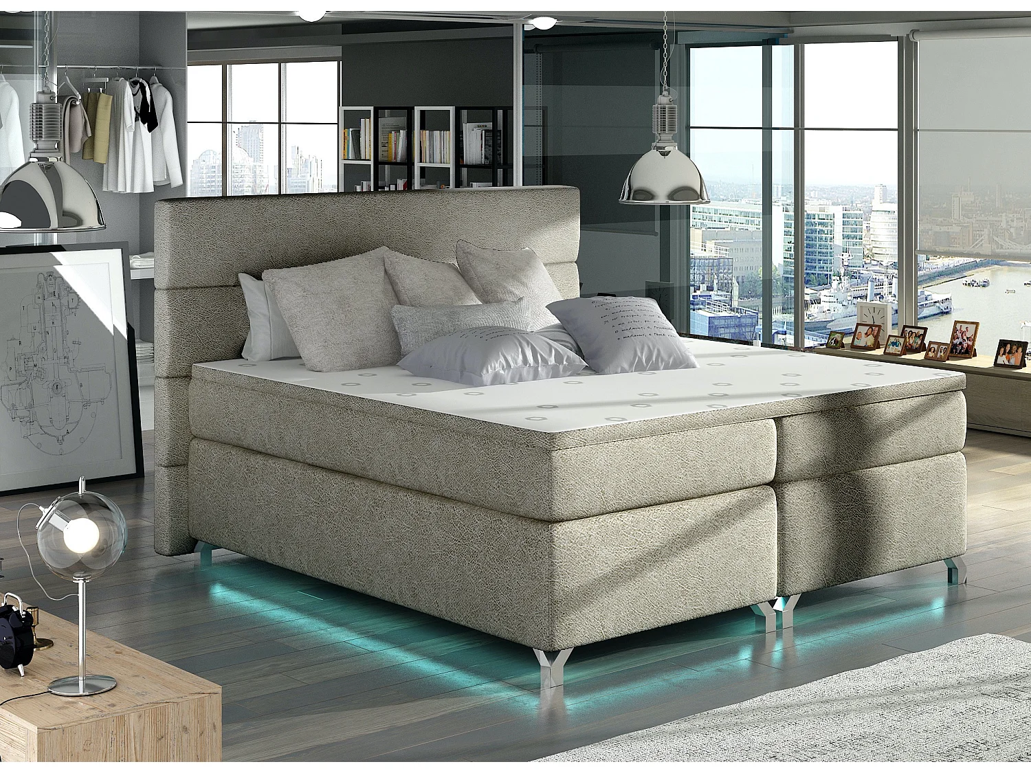 Boxspringbed 140x200 cm Mador beige stof