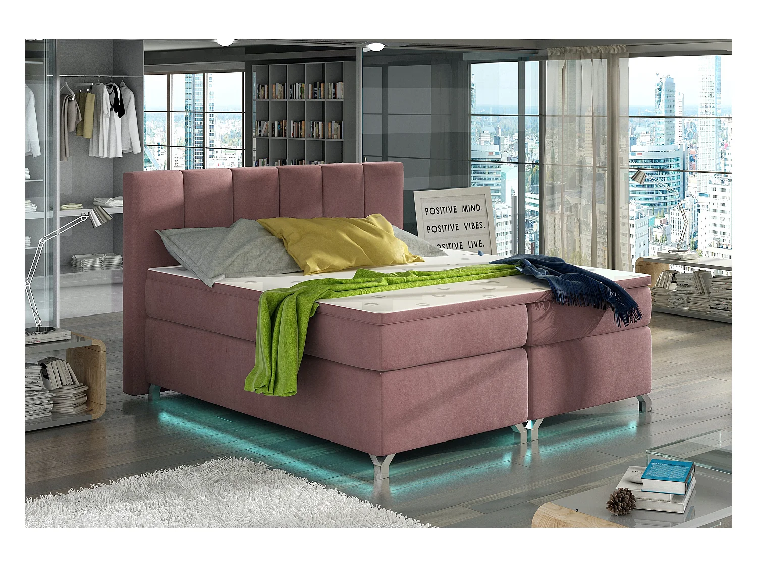 Lit boxspring 180x200 velours rose clair Balfor
