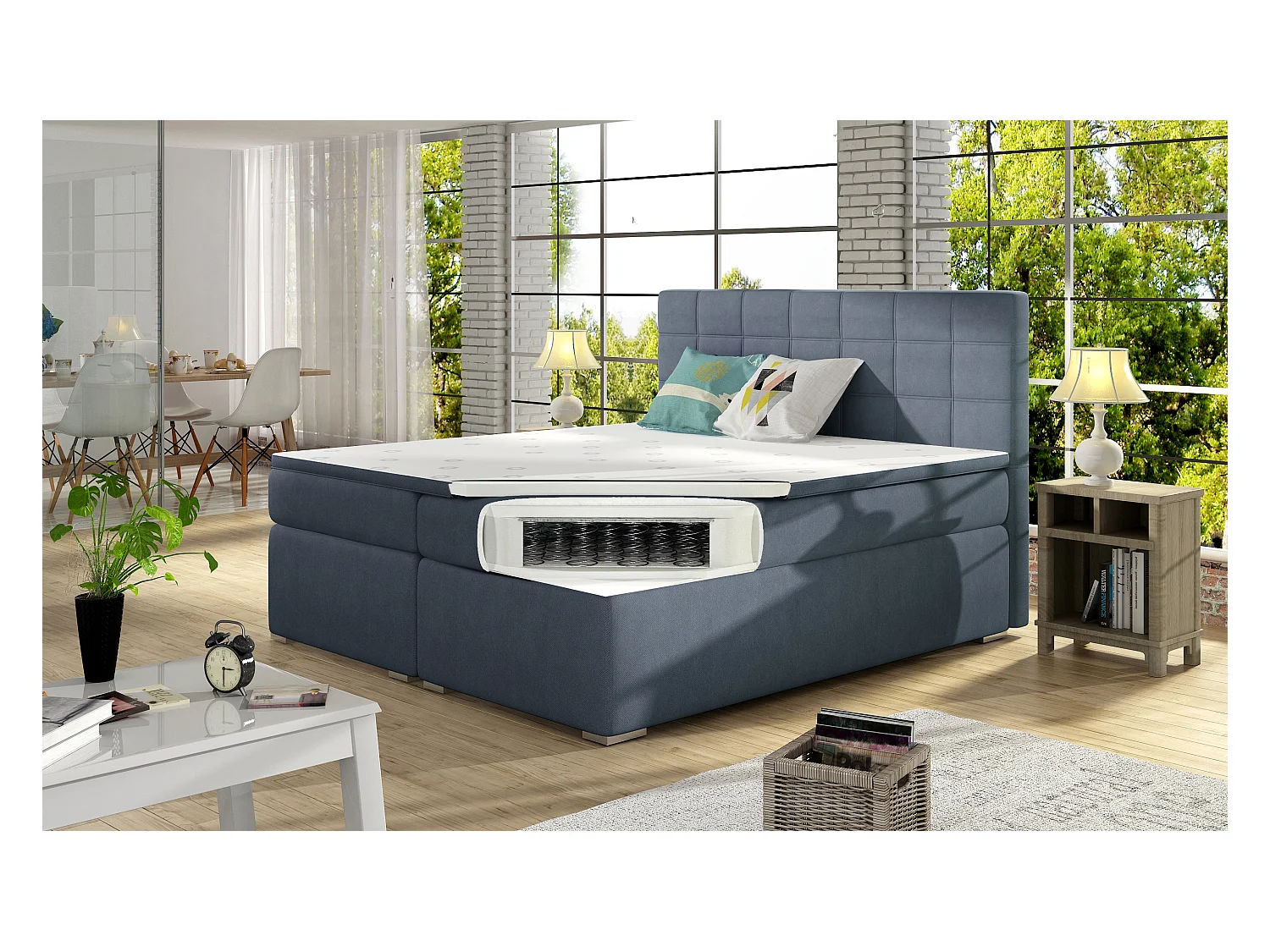 Lit chambre d'hôtel avec matelas tissu noir Alko-140x200