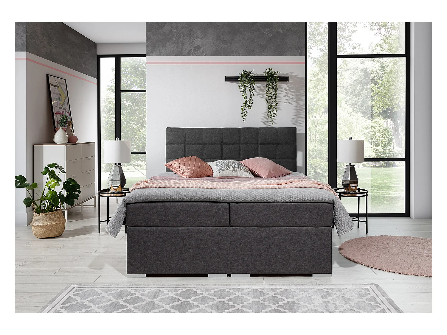 Lit chambre d'hôtel avec matelas tissu noir Alko-140x200