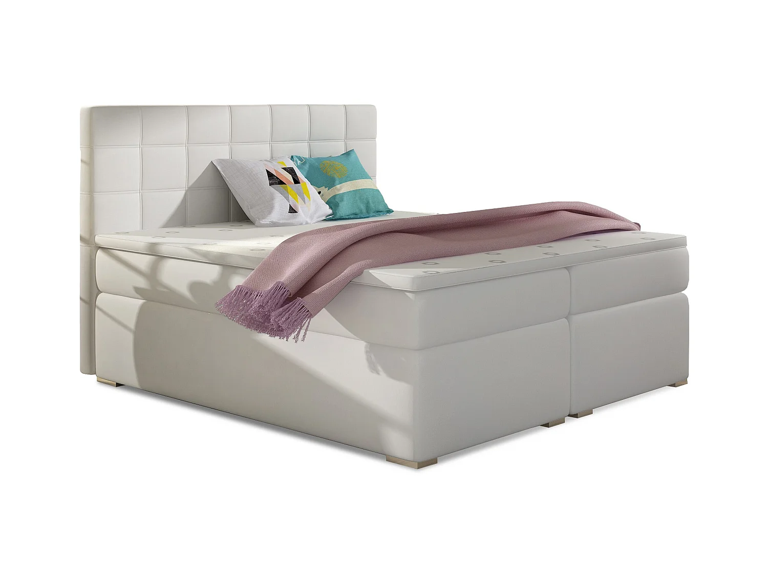 Lit chambre d'hôtel avec matelas simili cuir blanc Alko-140x200