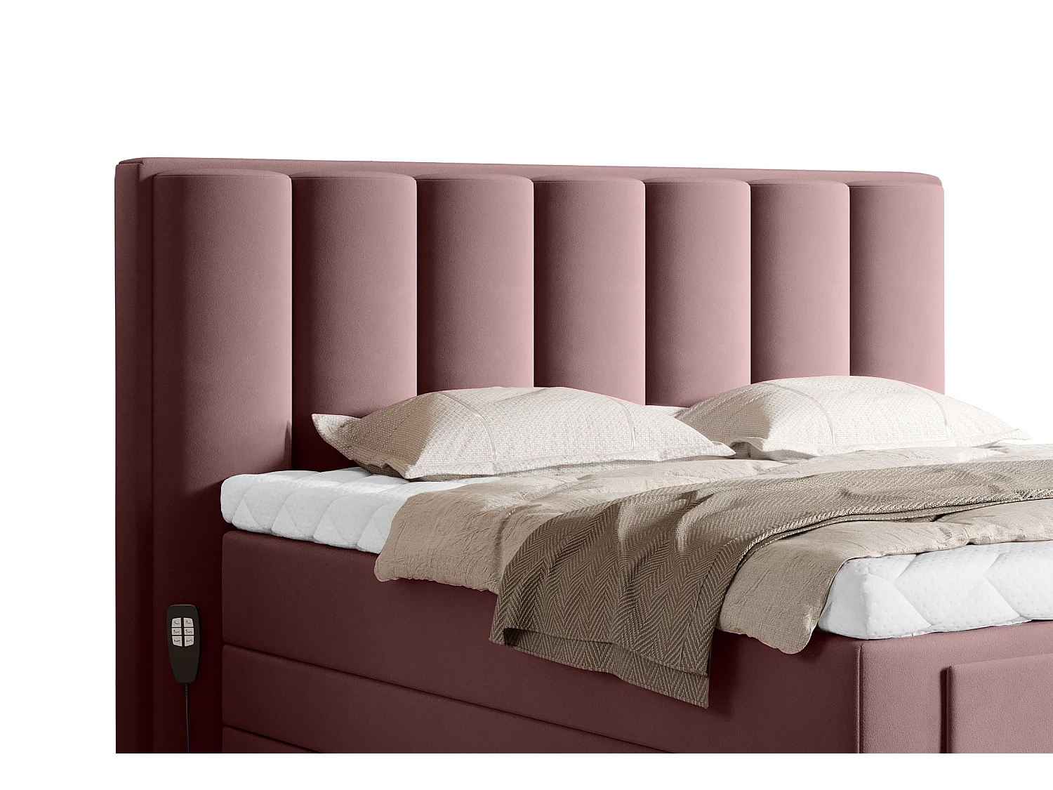 Lit boxspring électrique velours rose poudré avec matelas et surmatelas Arkos-180x200