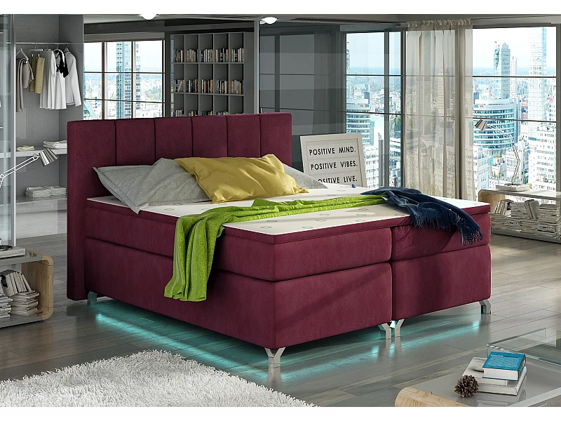 Lit boxspring 160x200 tissu bordeaux Balfor