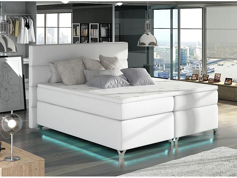 Lit boxspring 180x200 simili cuir blanc Mador