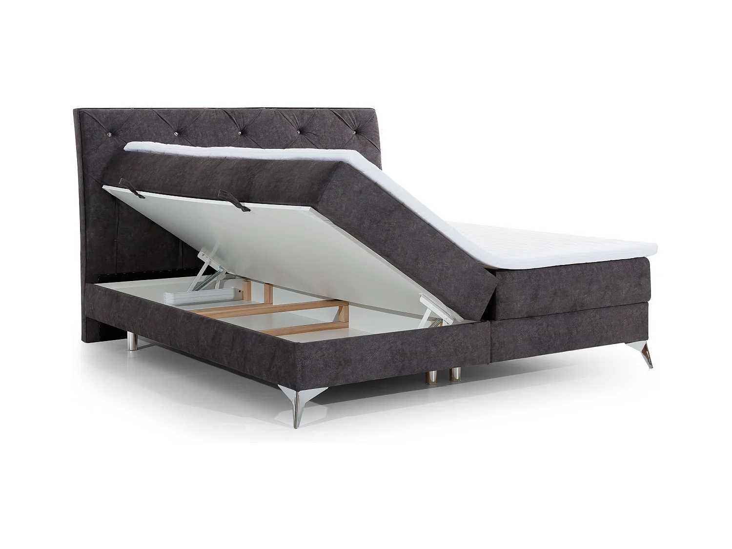 Continental designbed met strass gevoerd hoofdeinde in zwarte Banky-stof-Slapen 160x200cm
